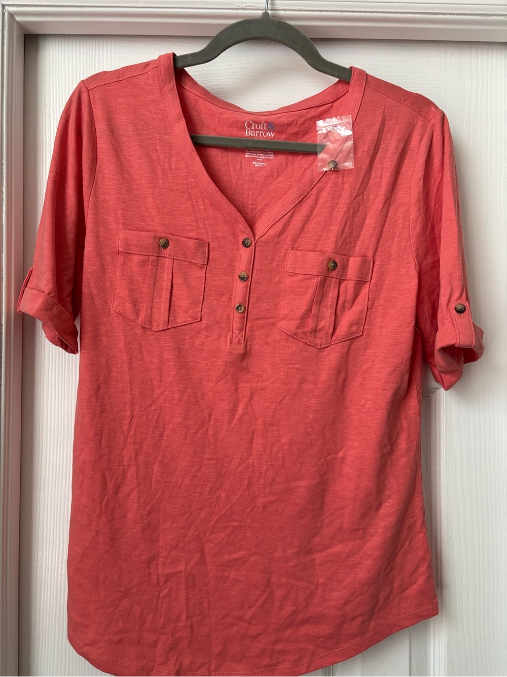croft & barrow Coral Henley Utility Pocket Short Sleeve Top